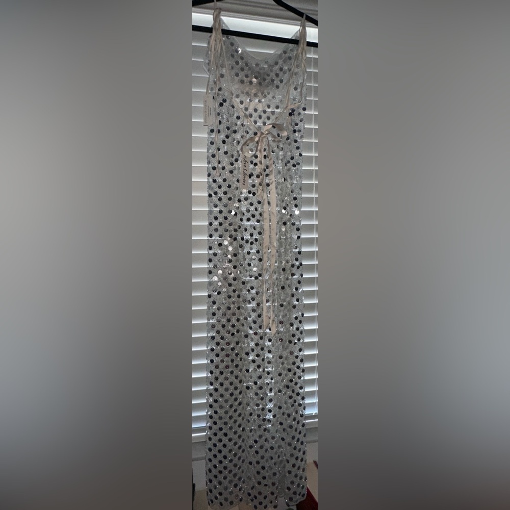 NWT For Love & Lemons Charelle Maxi Dress in Silver SIZE LARGE - Picture 7 of 11